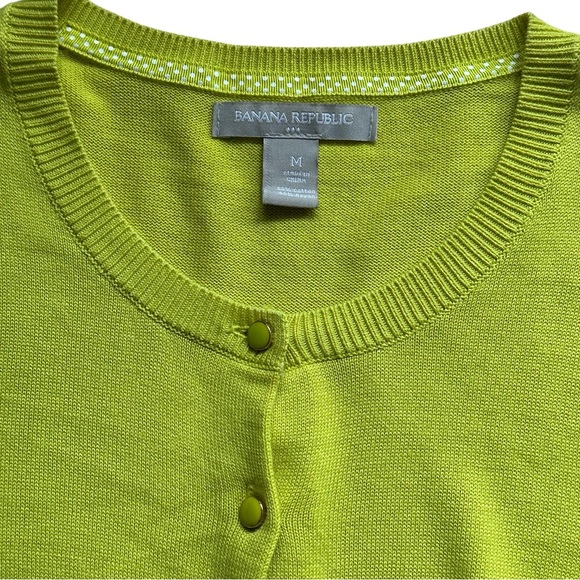Banana Republic Chartreuse Polka Dot Trim Cardigan Medium - Picture 5 of 9